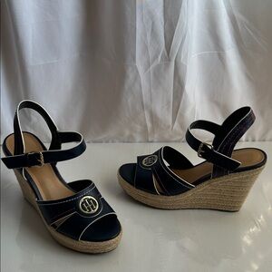Tommy Hilfiger Black and Tan Wedge Sandals